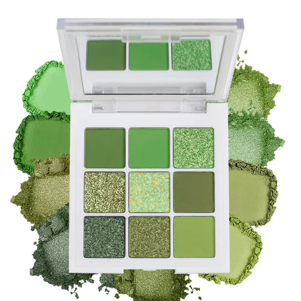 9 Color Green Eyeshadow Palette, Matte and Shimmer