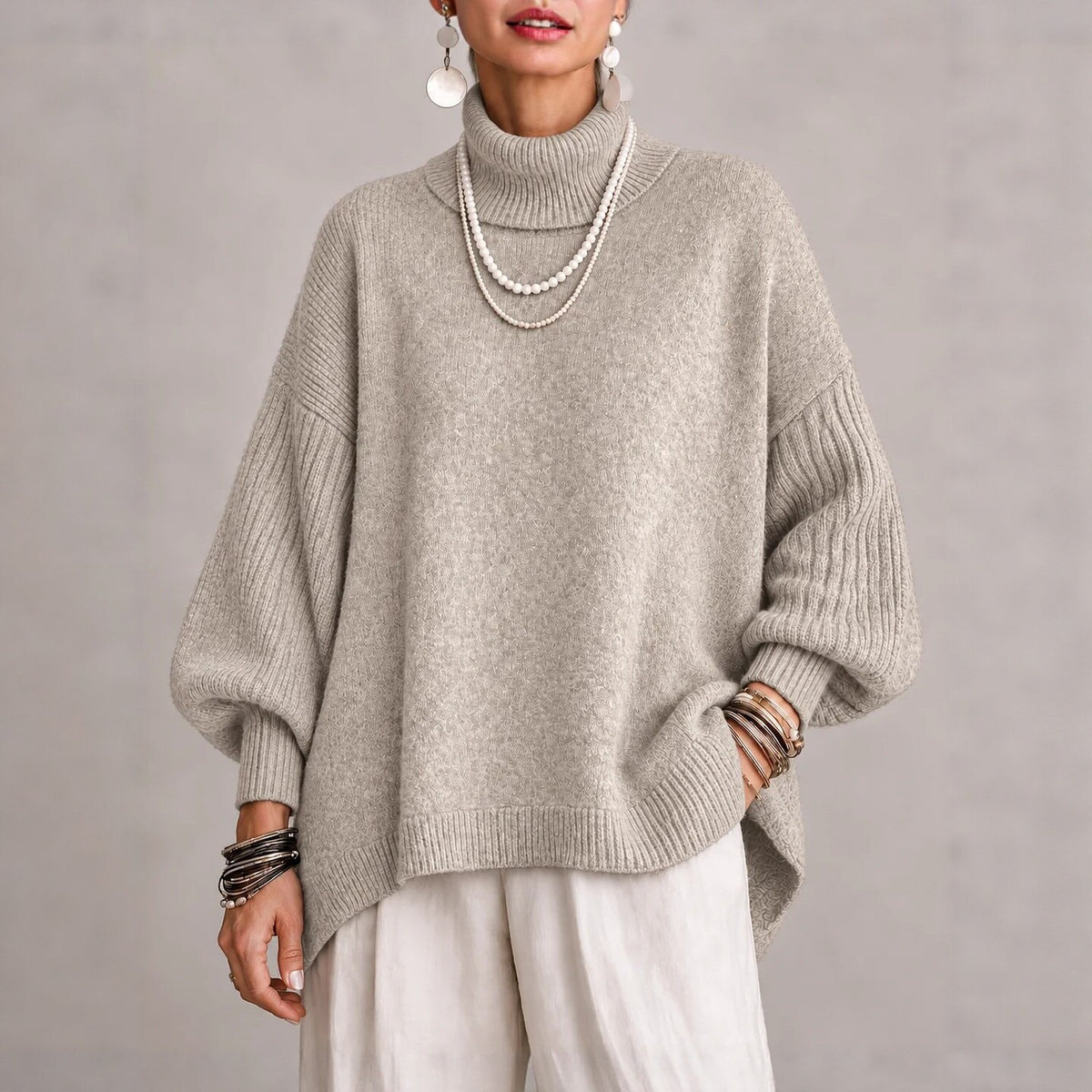 Women's Turtleneck Lantern Sleeve Sweater - image 3