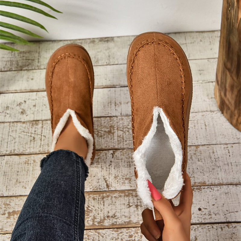 Women's V-Cut Plush Lined Suede Ankle Snow Boots - image 3