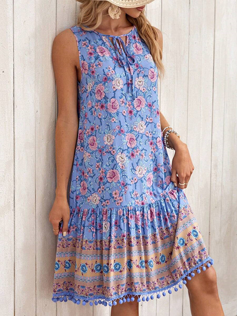 Holiday Spun Rayon Printed V-neck Dress For Women - image 2