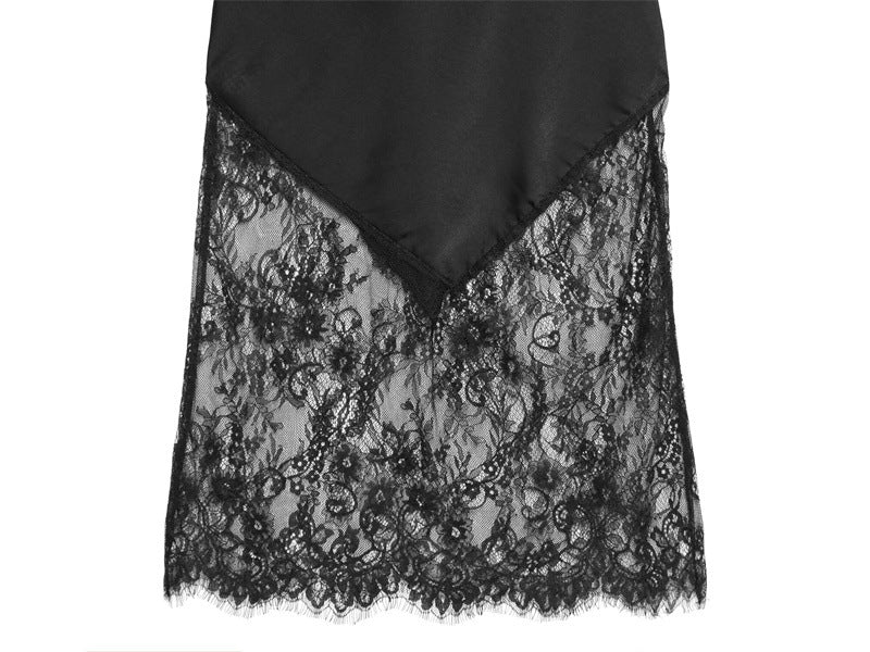 Lace Trim Satin Casual Dress - image 4