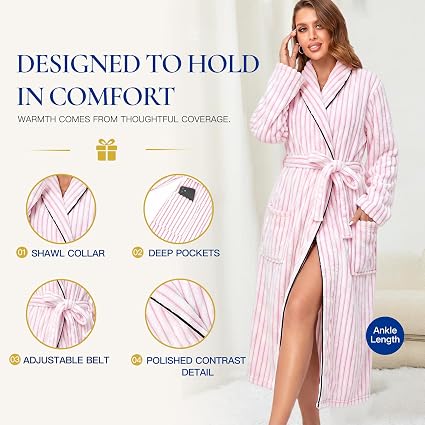RONGTAI Women's Luxury Robe, Long Soft Bathrobe, Cozy Lounge Wear Gift - image 6