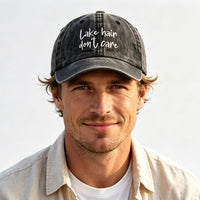 2pcs Lake Hair Washed Black Baseball Cap , Lake Hair Don't Care Embroidery Vintage Distressed Hat Summer Casual Lake Trip Hat - image 8