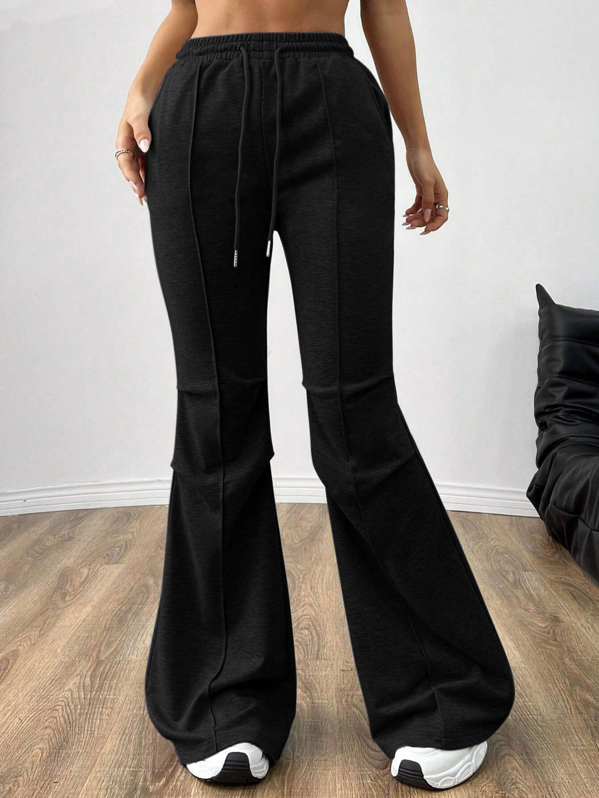 Simple Casual Pants Drawstring Elastic Waist Wide Leg Trousers - image 7