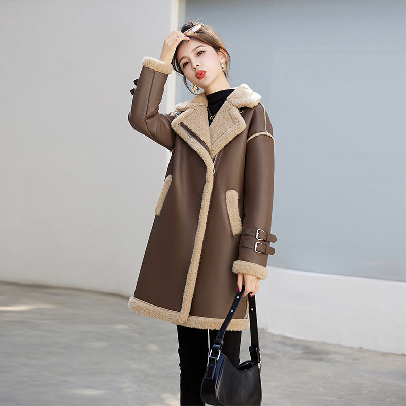 Women's Mid-Length Fleece-Lined Casual Coat