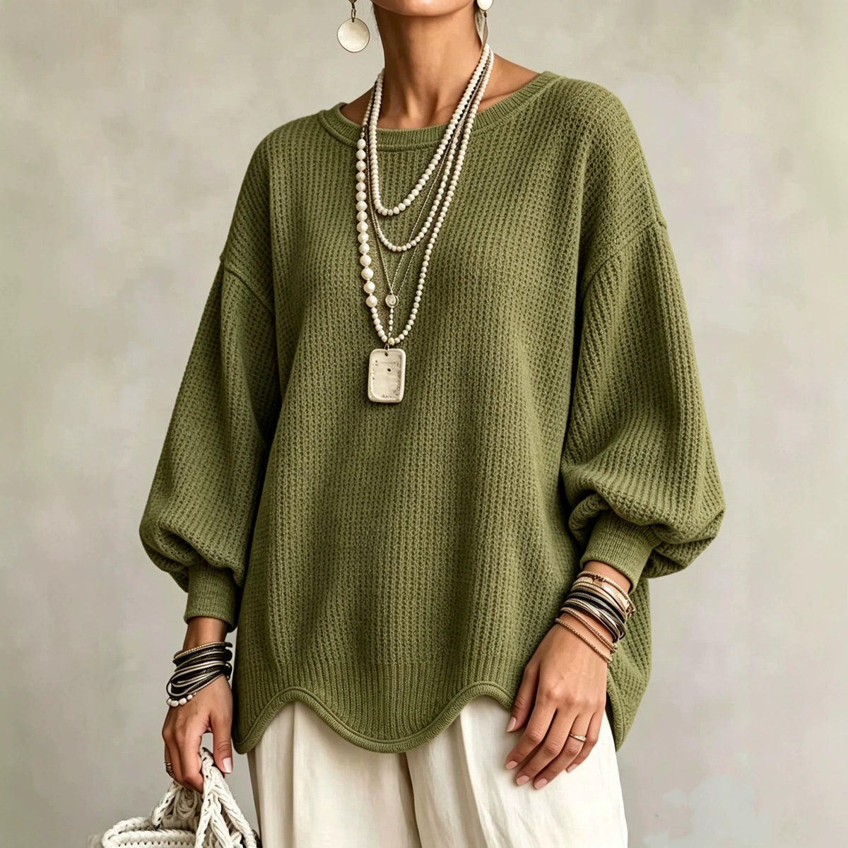 Lantern Sleeve Top with Wavy Hem - image 4