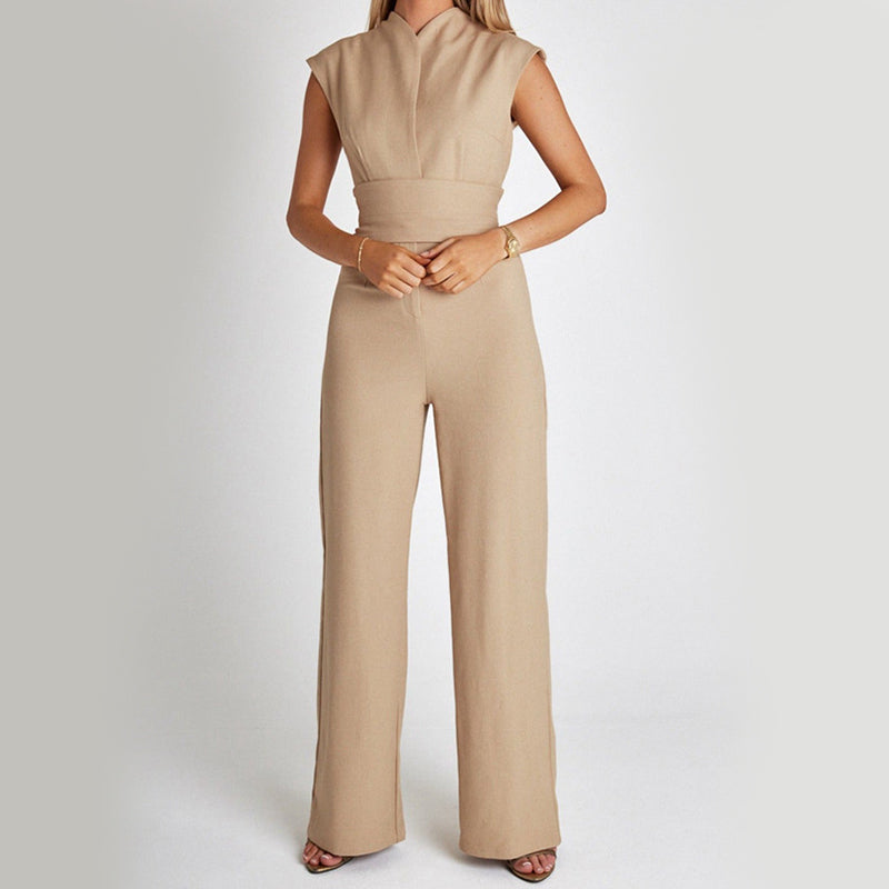 Women's Sleeveless Mock Neck Wide Leg Jumpsuit with Belted Waist - image 4