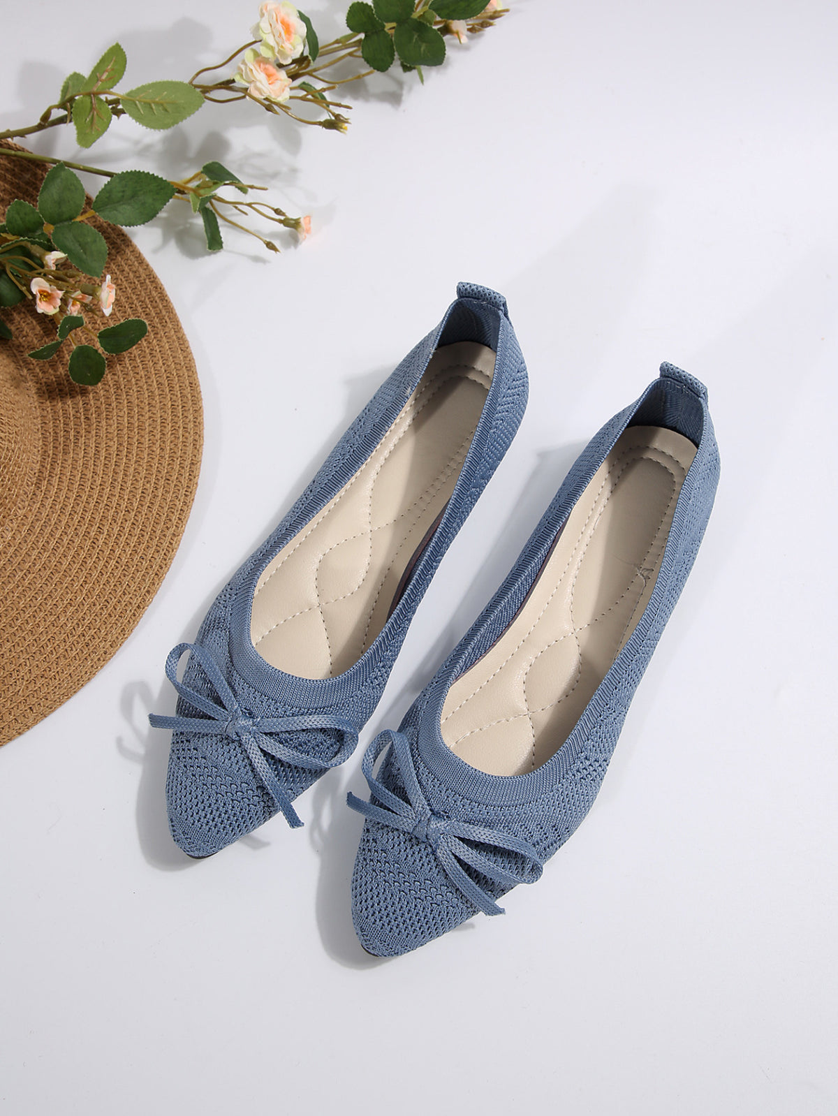 Women's Bow Knit Pointed Toe Flats