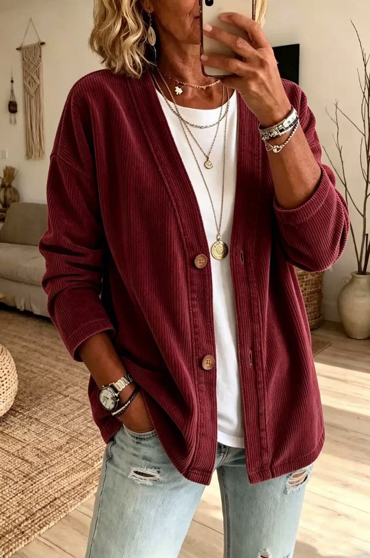 Women's Loose Button Casual Jacket