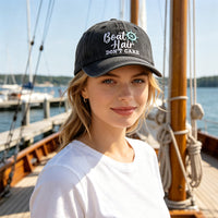 Boat Hair Don't Care Embroidered Baseball Cap, Vintage Washed Distressed Cotton Hat With Ship Wheel Embroidery For Women Boating Fishing Beach - image 1