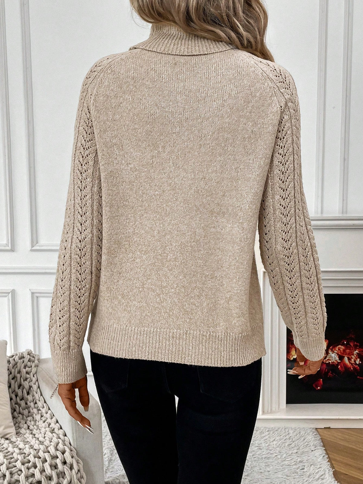 Women Solid Color Turtleneck Long Sleeve Casual Sweater - image 5
