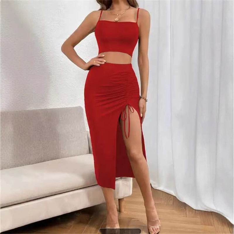 Slim Fit Sleeveless Split Mid-length Dress Set Women - image 2