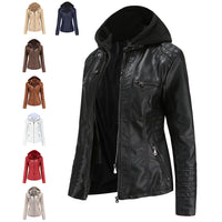Women's Slim Fit Hooded Faux Leather Jacket - image 2