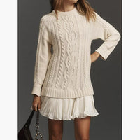 Vestido suéter de punto trenzado con bajo plisado - image 8