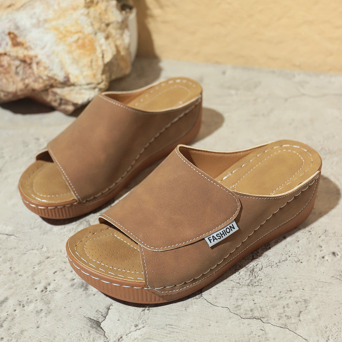 Summer Wedge Slides Slippers Fashion Fish Mouth Thick Bottom Roman Shoes Solid Color Beach Sandals For Women - image 9