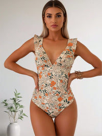 Ditsy Floral V-Neck Ruffle Shoulder Tummy Control One-Piece Swimsuit - image 1