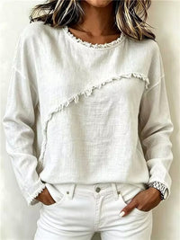 Women's Lace Patchwork Long Sleeve Round Neck Loose T-Shirt - image 10