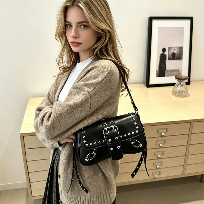 Studded Vegan Leather Shoulder Bag