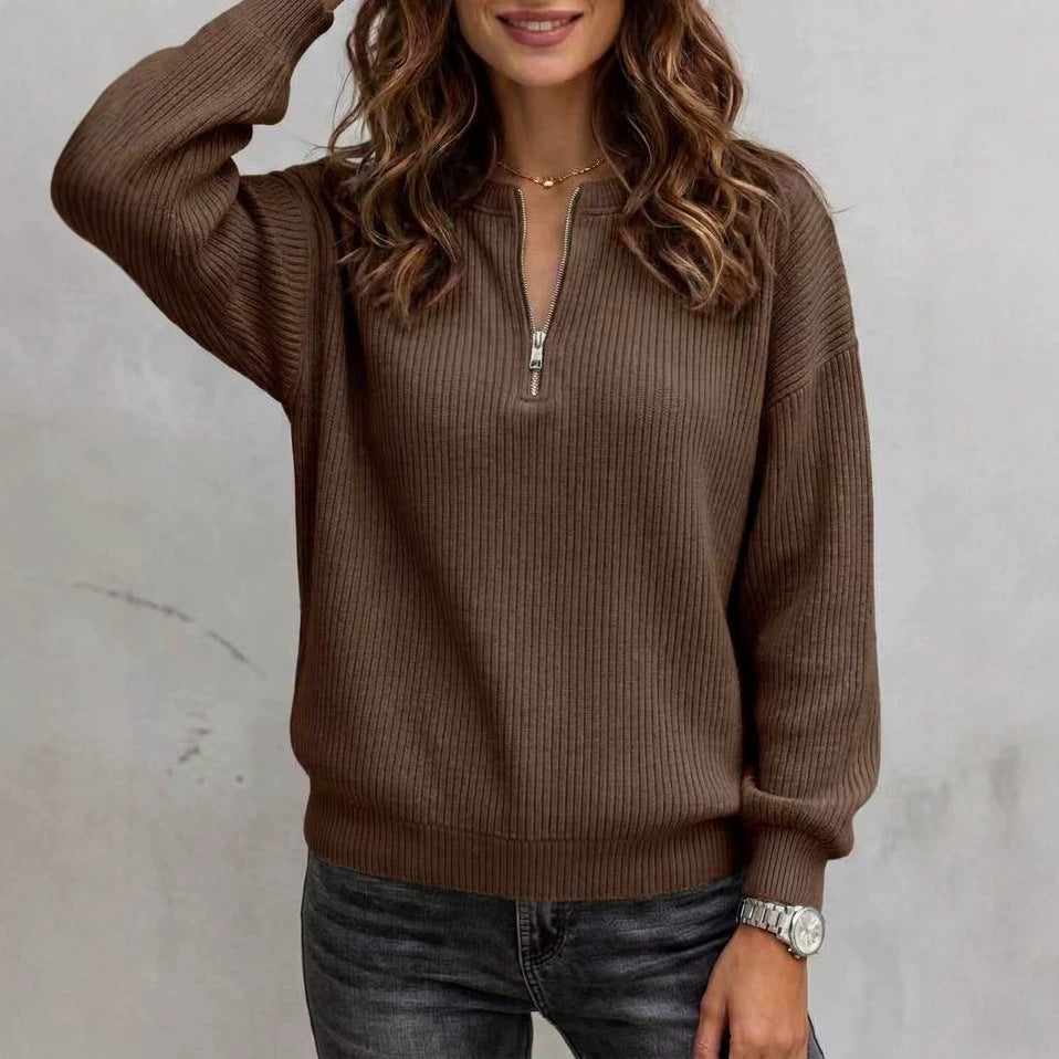 Women's Zip-Up Long Sleeve Loose Top - image 5