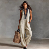 Women's Simple Linen-blend Sleeveless Jumpsuit - image 1