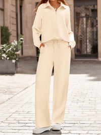 Women's Half-Zip Lapel Casual Two-Piece Set - image 9