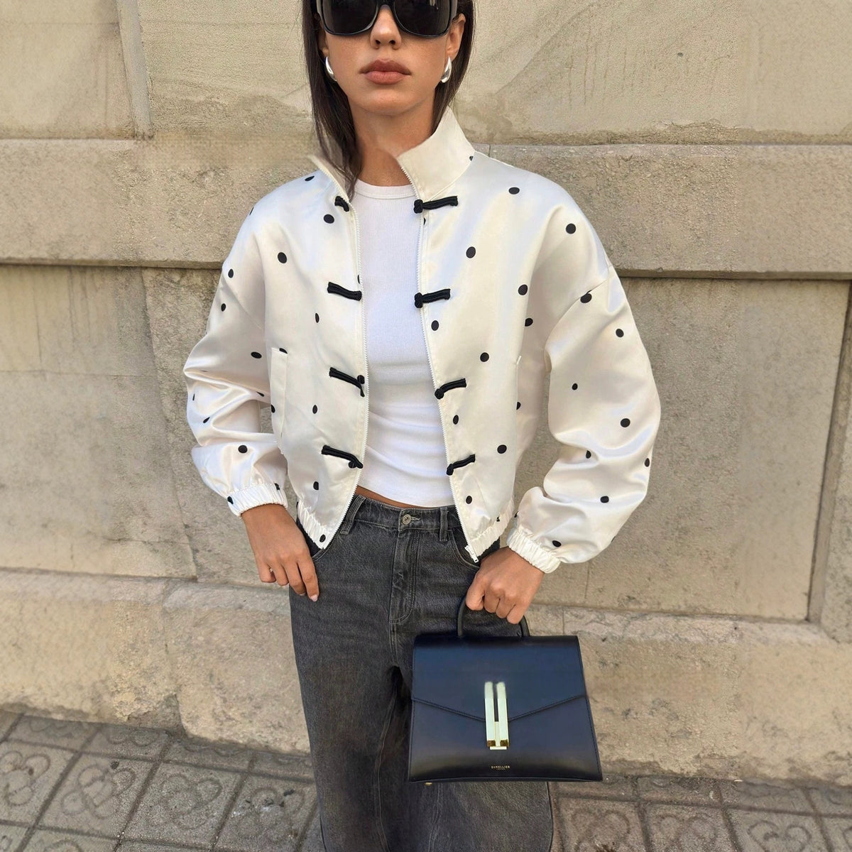 Knot Button Belted Zip-Up Jacket - image 3