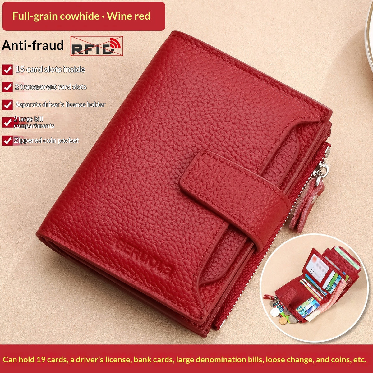 Bifold Zip Coin Purse Wallet