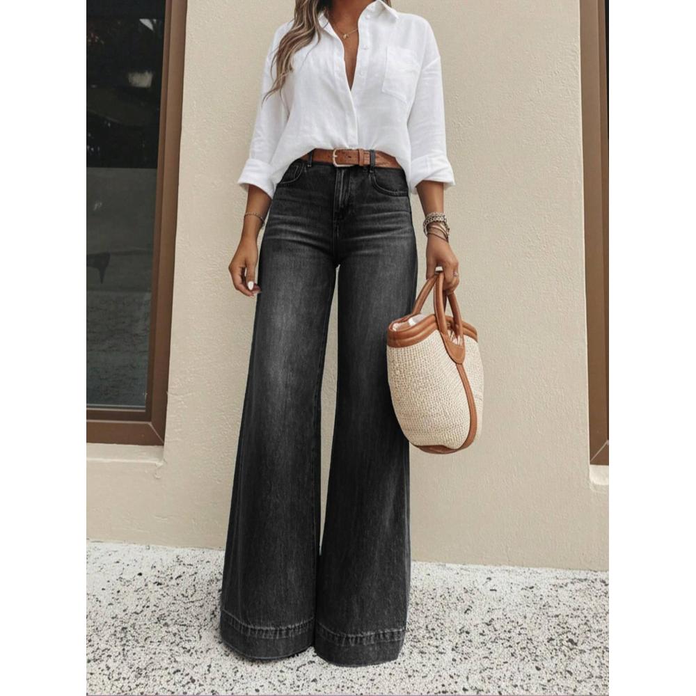 Vintage Washed Black Wide Leg Jeans