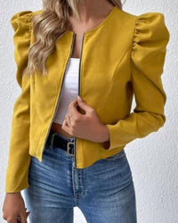 Puff Sleeve Zip-Up Round Neck Cardigan - image 9