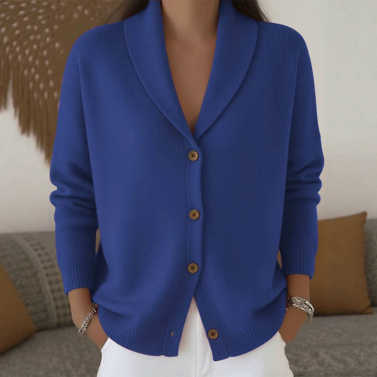 Women's Loose Knit Notch Lapel Long Sleeve Cardigan - image 2
