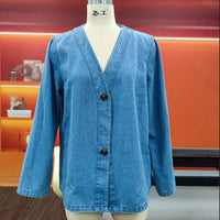 Women's Casual Denim Cardigan Jacket Long Sleeve Button Front Jean Coat Top - image 6