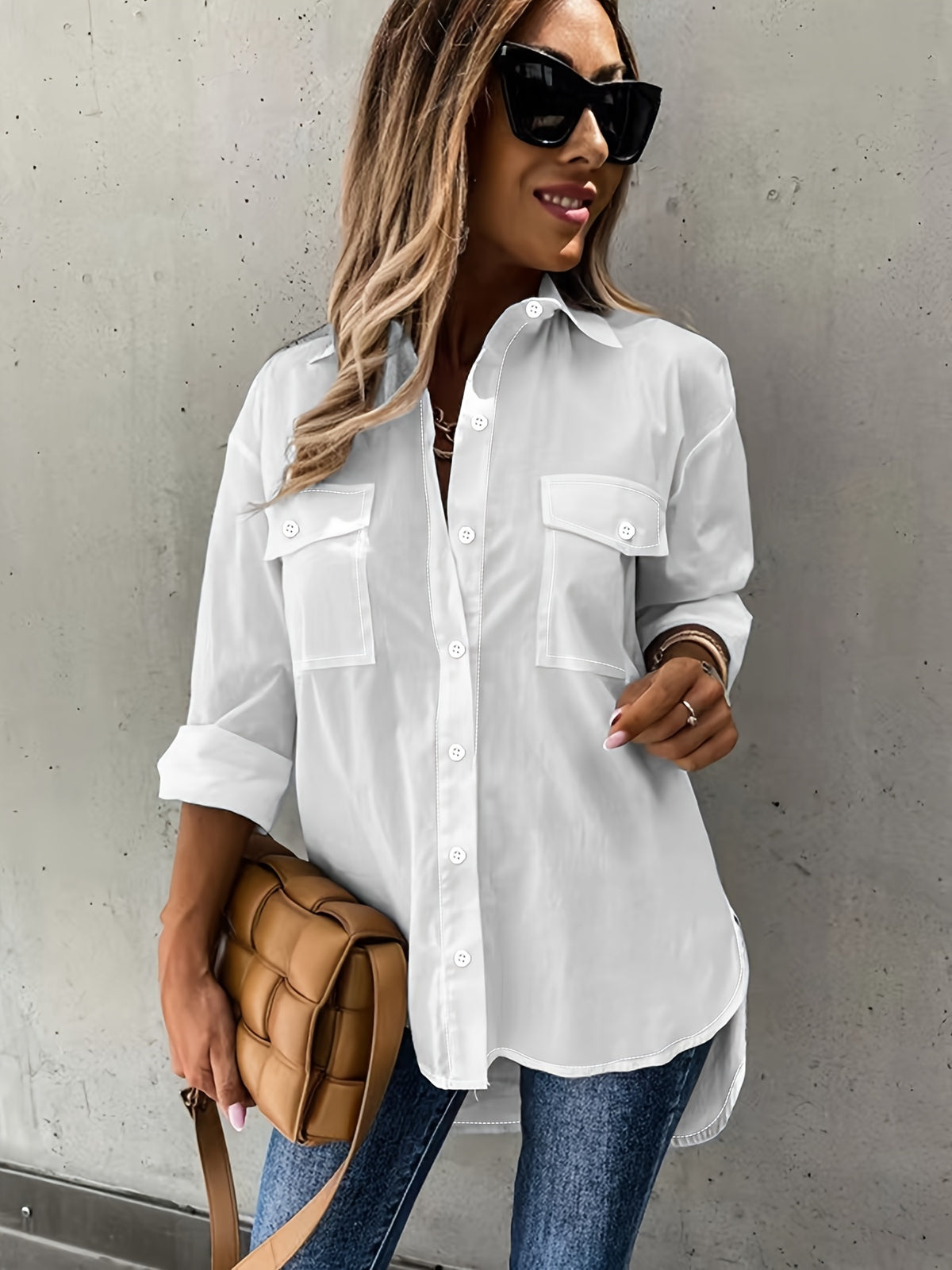 Simple Casual Long Sleeve Shirt With Pocket - image 3
