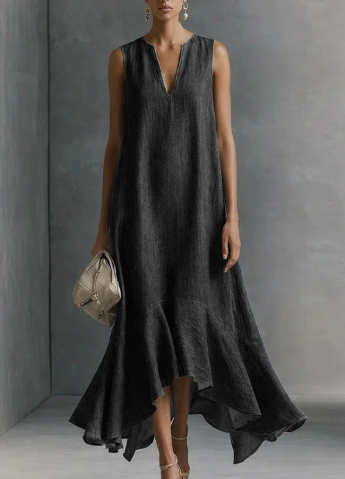 V-Neck Loose Fit Flared Dress