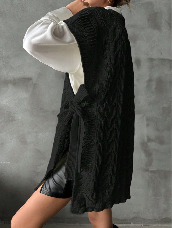 Women's Solid Color V-Neck Tie Casual Knit Vest - image 4