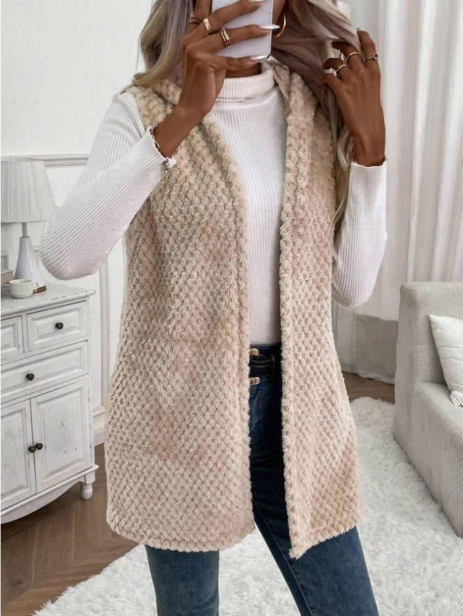 Open Front Hooded Plush Vest Coat - image 6