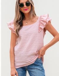 Textured Bow Knot Frilled Butterfly Sleeve Blouse - image 5