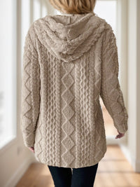 Women Solid Color Long Sleeve Hooded Textured Fleece Jacket For Winter - image 3