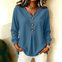 Loose V-Neck Button-Down Casual Top - image 1