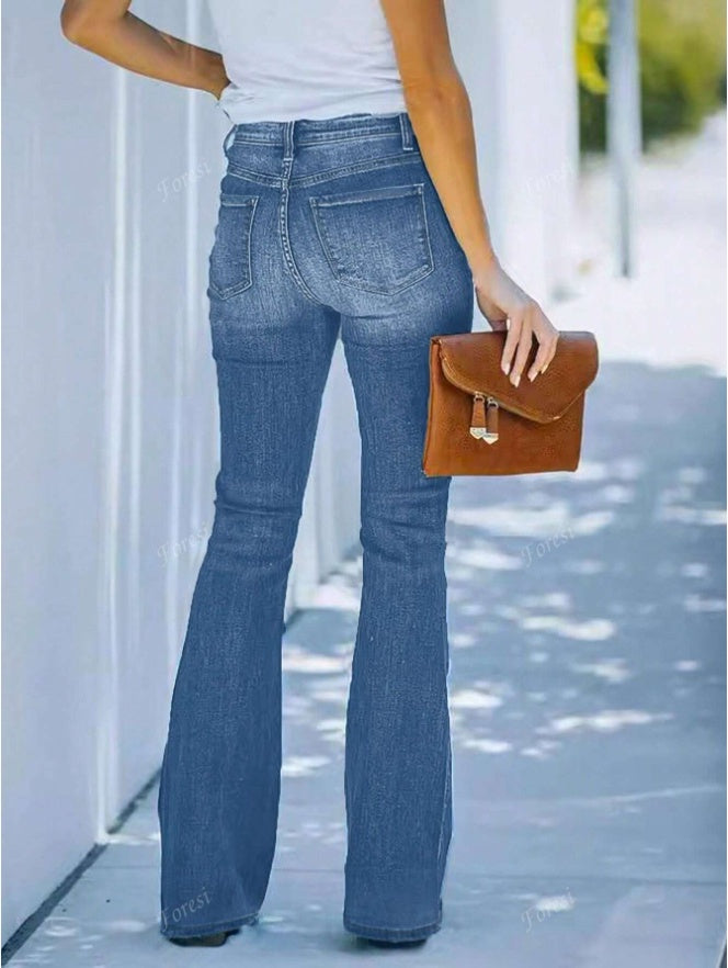 Women's Casual Personalized Multi-Button Slim Fit Flare Jeans - image 3
