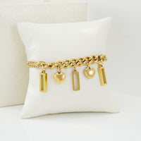 18K Gold Heart Bar Bracelet - image 1