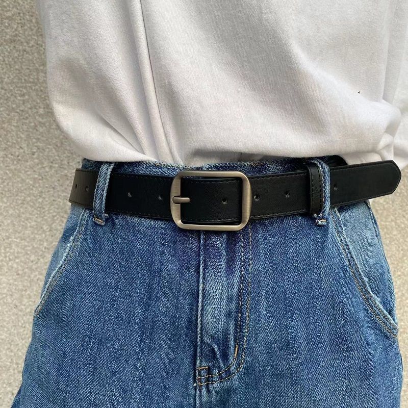 Matte Silver Buckle Faux Leather Belt
