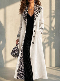 Retro Leopard Print Color Block Trench Coat - image 10