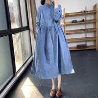 Stand Collar Button Corduroy Dress - image 3