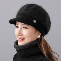 Rabbit Fur Knitted Woolen Cap Women's Autumn Versatile Winter Warm Beanie Hat - image 1