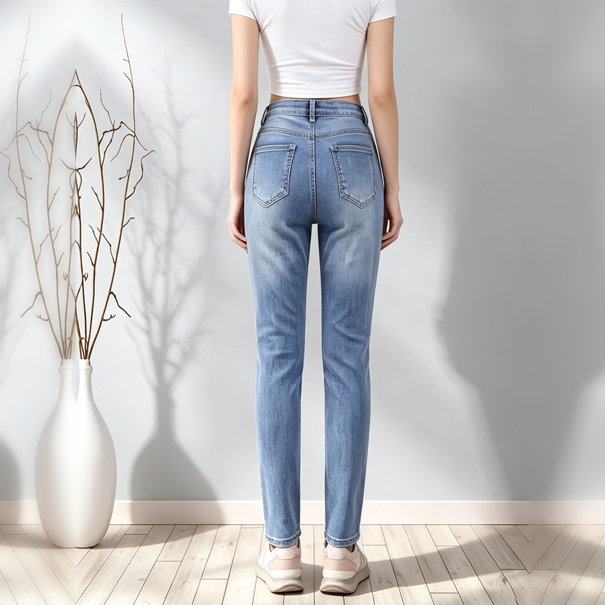 Women's High Waist Skinny Jeans, Classic Blue Wash - image 5