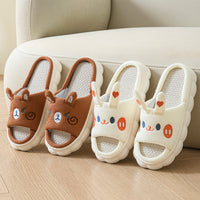 Cartoon Open Toe Couple Hemp Slippers - image 1