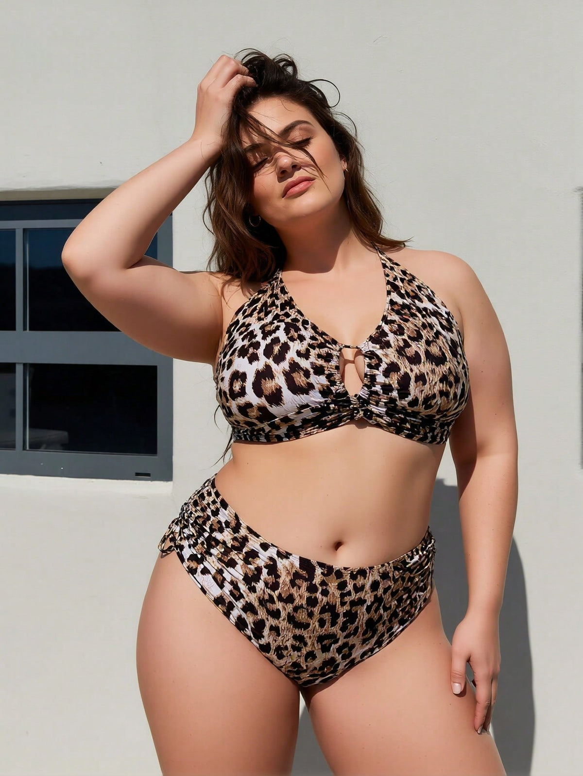 Plus Size Leopard Print Halter High Waist Bikini Set - image 4