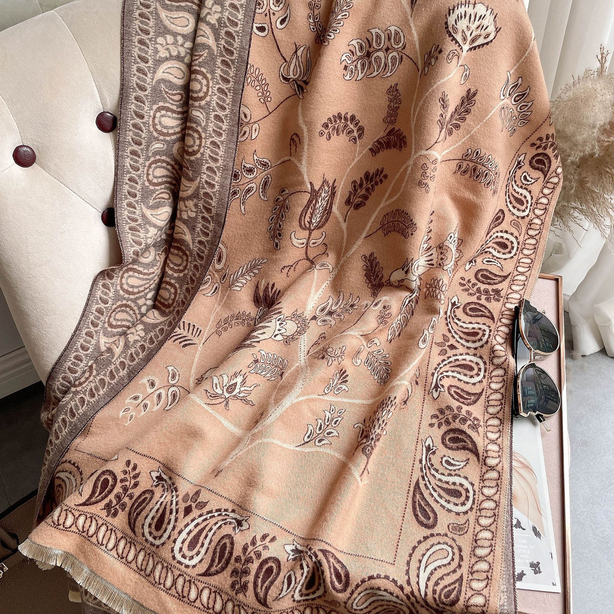 Cashmere-Feel Tassel Neck Warmer Scarf - image 8