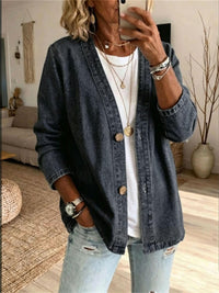Women's Casual Denim Cardigan Jacket Long Sleeve Button Front Jean Coat Top - image 7