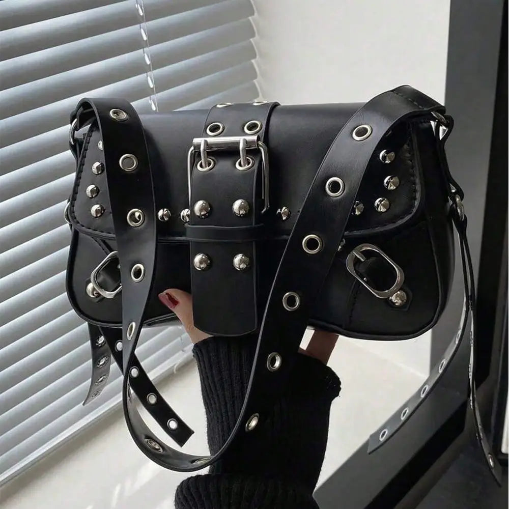 Studded Vegan Leather Shoulder Bag - image 5